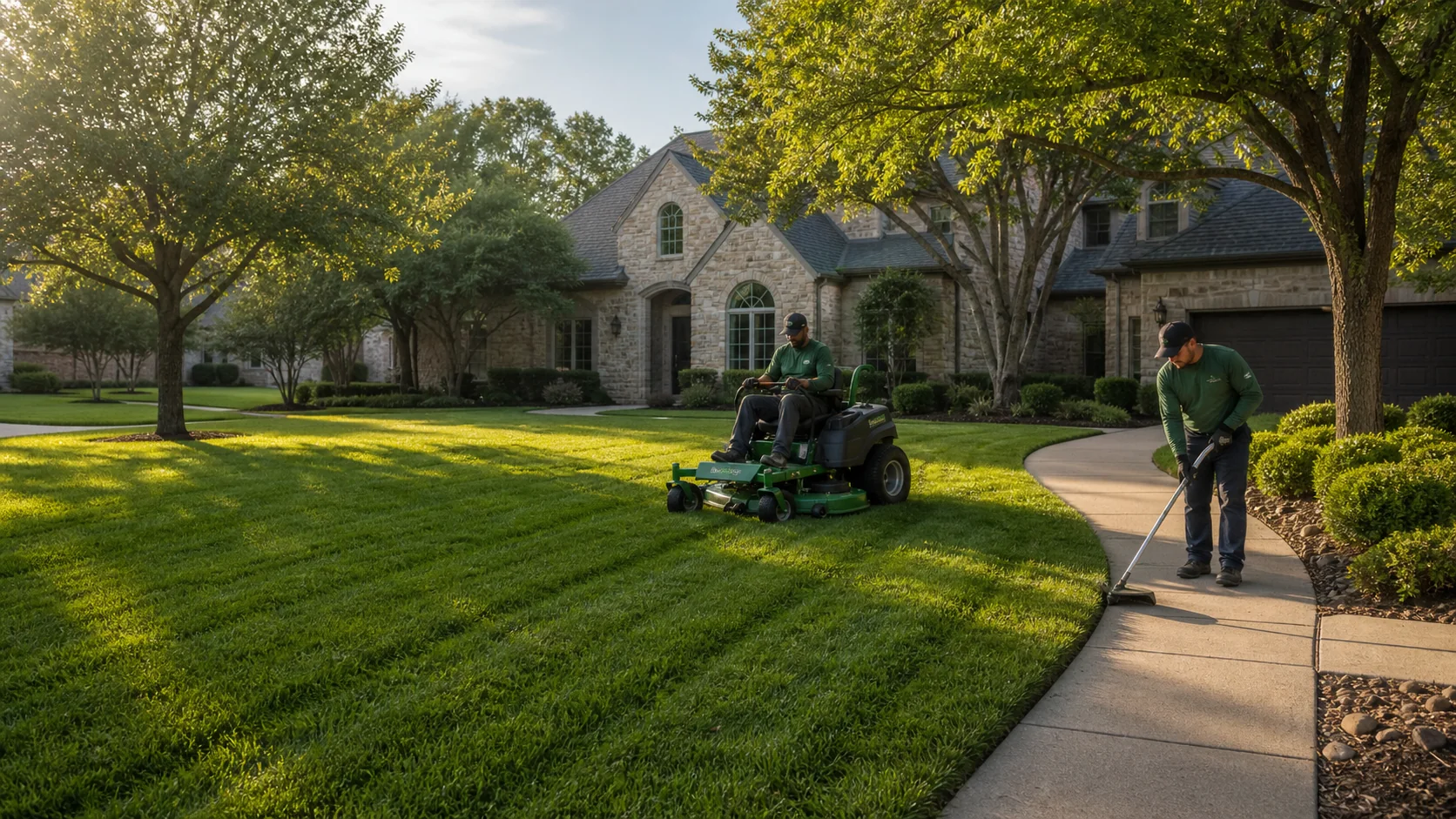 Professional lawn mowing and edging in a Dallas-Fort Worth yard